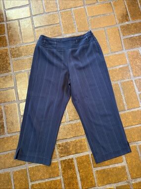 Larry Levine Navy Blue Pinstripe High Waisted Cropped Trouser Pant